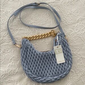 Light Blue Quilted Shoulder Bag with Gold Chain